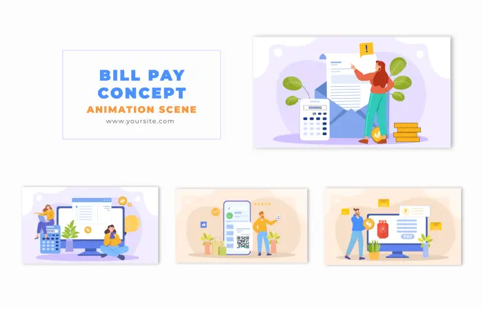 Online Bill Pay Concept Flat Design Animation Scene